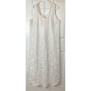VTG Intimate Style Silky Satiny Nightgown White Floral Lace Maxi Large Y2K 90s